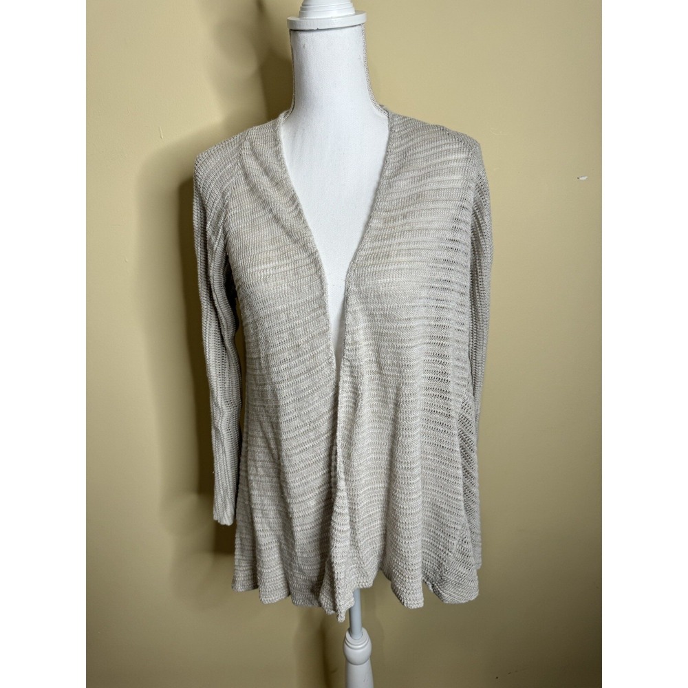 Eileen Fisher Cardigan Woman's Medium Ivory Lagenlook Open Front 100% Linen